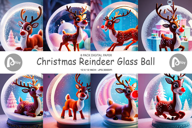 Digital Paper Reindeer Glass Ball Digital Pattern artnoy 
