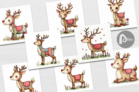 Digital Paper Reindeer Patchwork Watercolor Digital Pattern artnoy 