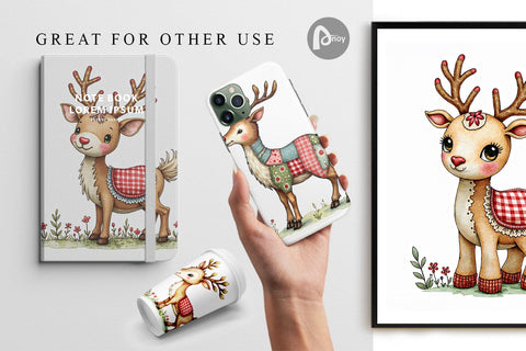 Digital Paper Reindeer Patchwork Watercolor Digital Pattern artnoy 