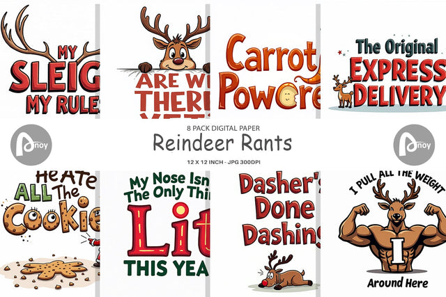 Digital Paper Reindeer Rants Sarcastic Sleigh Puller Quotes Digital Pattern artnoy 