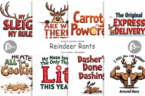 Digital Paper Reindeer Rants Sarcastic Sleigh Puller Quotes Digital Pattern artnoy 