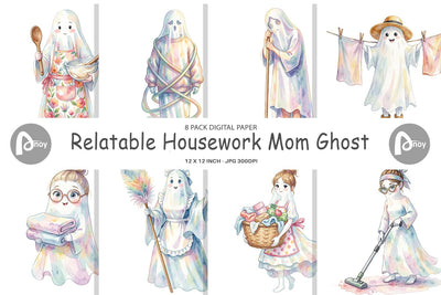 Digital Paper Relatable Housework Mom Ghost Digital Pattern artnoy 