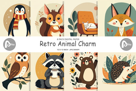 Digital Paper Retro Animal Charm Digital Pattern artnoy 