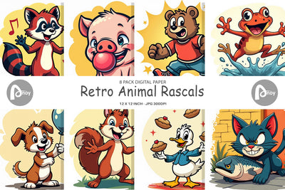 Digital Paper Retro Animal Rascals Digital Pattern artnoy 