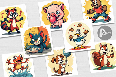 Digital Paper Retro Animal Rascals Digital Pattern artnoy 