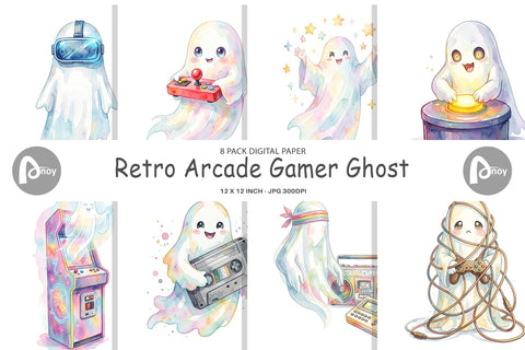 Digital Paper Retro Arcade Gamer Ghost Digital Pattern artnoy 