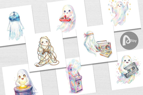 Digital Paper Retro Arcade Gamer Ghost Digital Pattern artnoy 