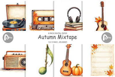 Digital Paper Retro Autumn Music Digital Pattern artnoy 