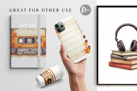 Digital Paper Retro Autumn Music Digital Pattern artnoy 