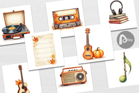 Digital Paper Retro Autumn Music Digital Pattern artnoy 