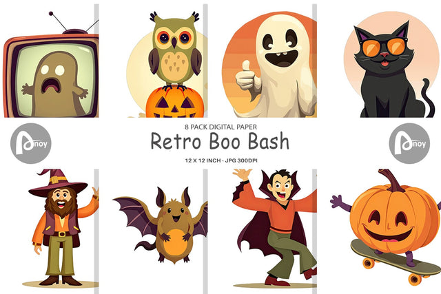 Digital Paper Retro Boo Bash Digital Pattern artnoy 