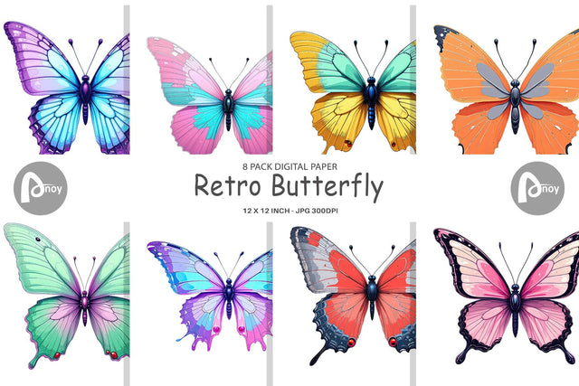 Digital Paper Retro Butterflies Digital Pattern artnoy 