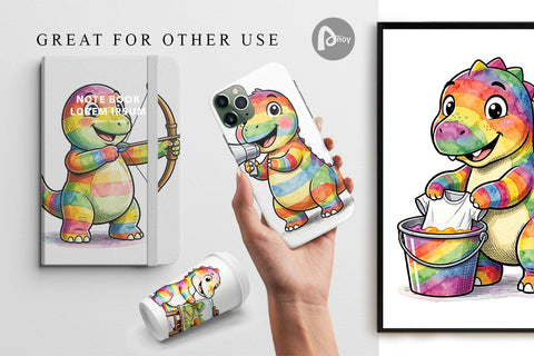 Digital Paper Retro Camp Games Dino Ink Line Digital Pattern artnoy 