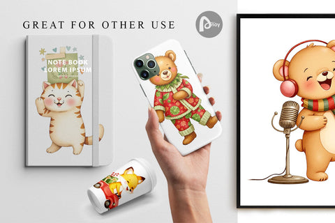 Digital Paper Retro Christmas Animals Digital Pattern artnoy 