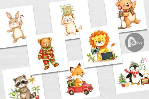 Digital Paper Retro Christmas Animals Digital Pattern artnoy 