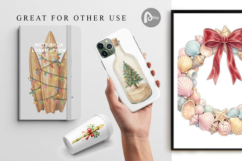 Digital Paper Retro Coastal Christmas Decor Art Digital Pattern artnoy 