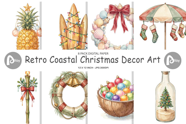 Digital Paper Retro Coastal Christmas Decor Art Digital Pattern artnoy 