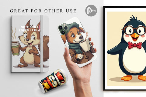 Digital Paper Retro Coffee Critters Digital Pattern artnoy 