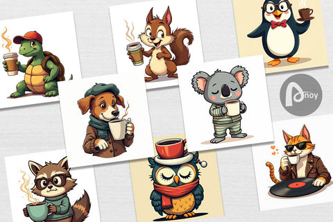 Digital Paper Retro Coffee Critters Digital Pattern artnoy 