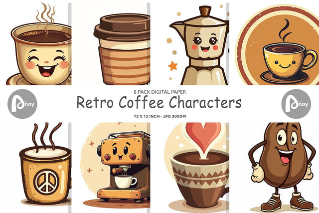 Digital Paper Retro Coffee Digital Pattern artnoy 