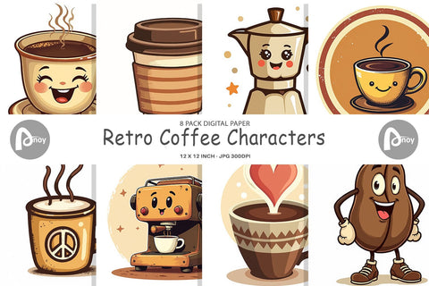Digital Paper Retro Coffee Digital Pattern artnoy 