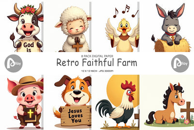 Digital Paper Retro Faith Farm Digital Pattern artnoy 
