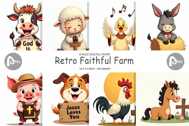Digital Paper Retro Faith Farm Digital Pattern artnoy 