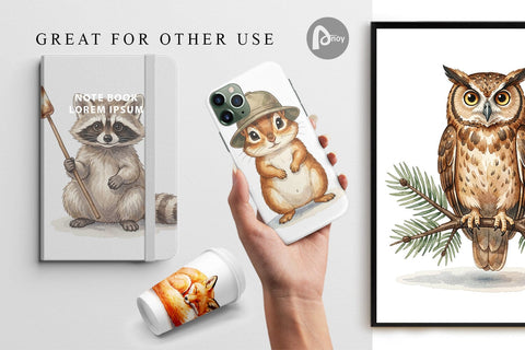 Digital Paper Retro Forest Friend Watercolor Digital Pattern artnoy 