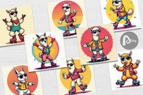 Digital Paper Retro Funny Llama Digital Pattern artnoy 