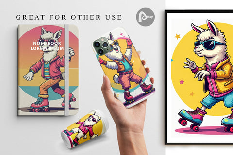 Digital Paper Retro Funny Llama Digital Pattern artnoy 