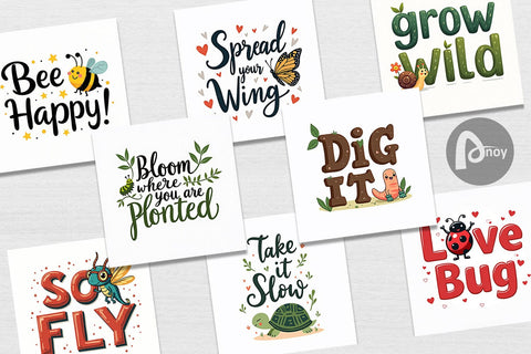 Digital Paper Retro Garden Critters Cute Motivational Quote Art Digital Pattern artnoy 