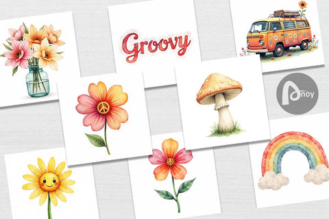 Digital Paper Retro Groovy Florals Digital Pattern artnoy 