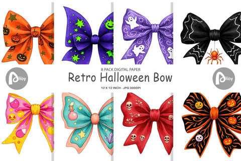 Digital Paper Retro Halloween Bows Digital Pattern artnoy 