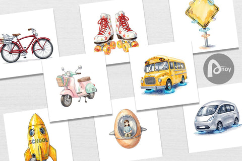 Digital Paper Retro Hover School Transport Digital Pattern artnoy 