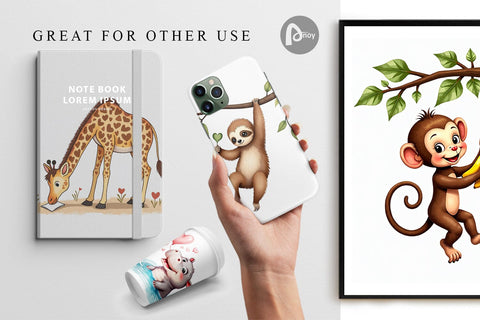 Digital Paper Retro Jungle Love Valentine's Safari Animal Digital Pattern artnoy 