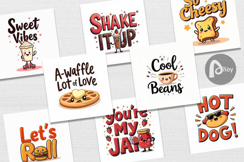 Digital Paper Retro Kawaii Diner Delights Cute Food Quote Digital Pattern artnoy 