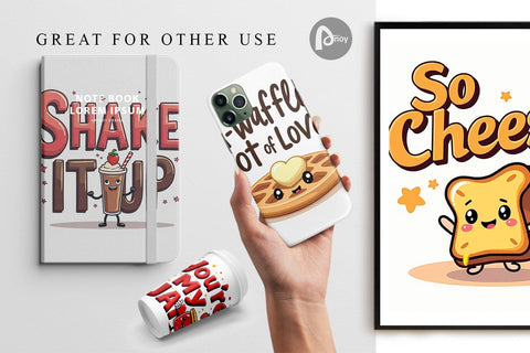 Digital Paper Retro Kawaii Diner Delights Cute Food Quote Digital Pattern artnoy 