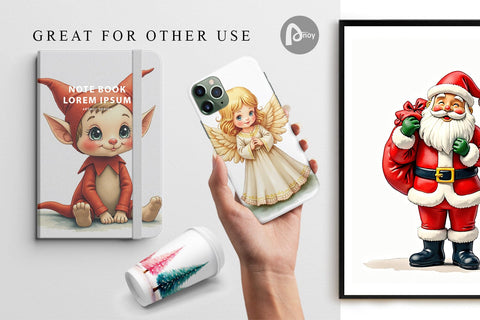 Digital Paper Retro Kitsch Christmas Watercolor Digital Pattern artnoy 