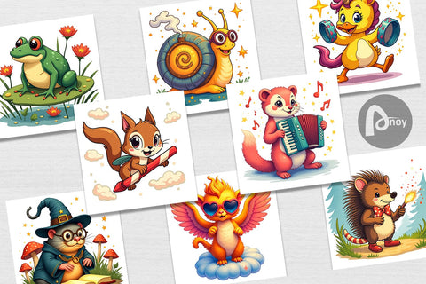 Digital Paper Retro Magic Critters Digital Pattern artnoy 