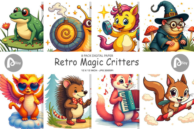 Digital Paper Retro Magic Critters Digital Pattern artnoy 