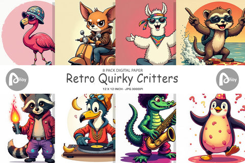 Digital Paper Retro Quirky Critters Digital Pattern artnoy 