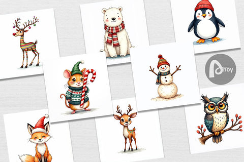 Digital Paper Retro Reindeer Friends Digital Pattern artnoy 