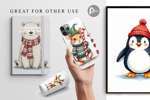 Digital Paper Retro Reindeer Friends Digital Pattern artnoy 