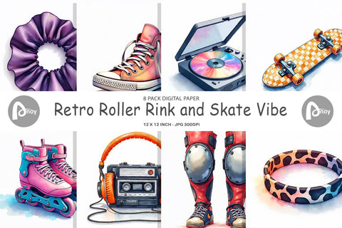 Digital Paper Retro Roller Vibes Digital Pattern artnoy 