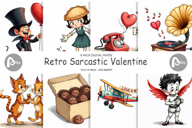 Digital Paper Retro Sarcastic Valentine Vintage Watercolor Digital Pattern artnoy 