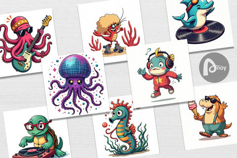 Digital Paper Retro Sea Critters Digital Pattern artnoy 