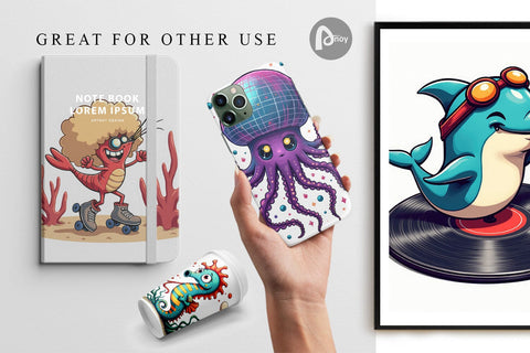 Digital Paper Retro Sea Critters Digital Pattern artnoy 