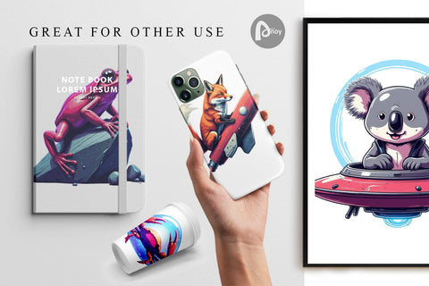 Digital Paper Retro Space Creatures Sublimation artnoy 