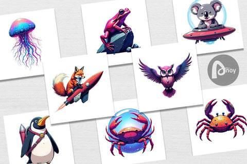 Digital Paper Retro Space Creatures Sublimation artnoy 