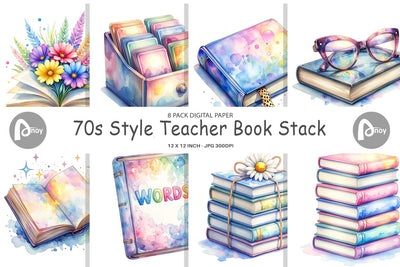 Digital Paper Retro Teacher Books Digital Pattern artnoy 